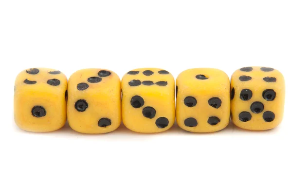 Yellow dice isolated on white background — Stock Photo, Image