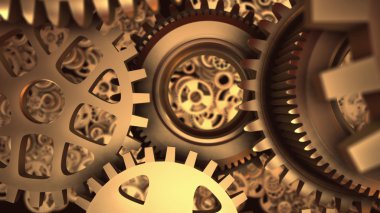 Parlak siyah arka plan üzerine büyük metal Dişliler