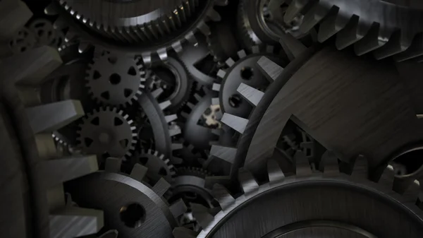 Parlak siyah arka plan üzerine büyük metal Dişliler