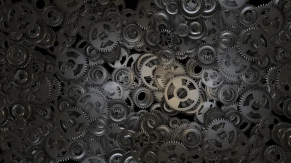 Parlak siyah arka plan üzerine büyük metal Dişliler