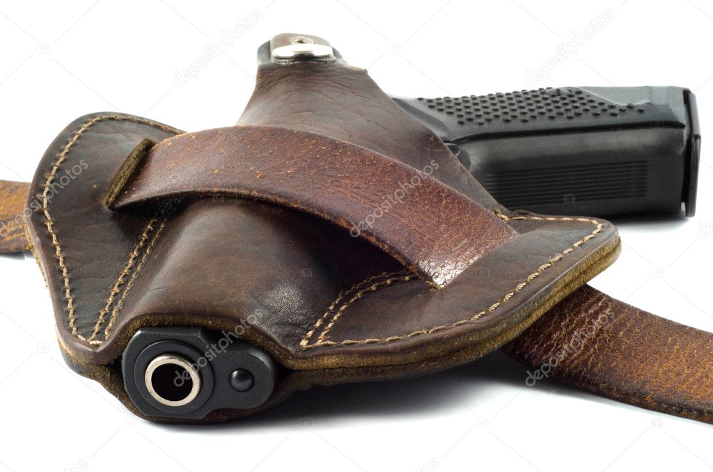 close view of handgun in holster