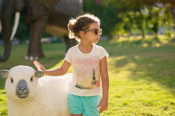 Little girl with sheep — Stock Photo, Image