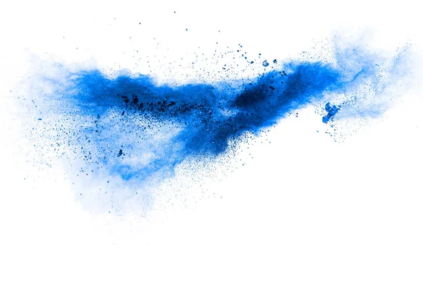 Blauwe Kleur Poeder Explosie Wolk Witte Achtergrond Blauwe Stof Deeltjes — Stockfoto