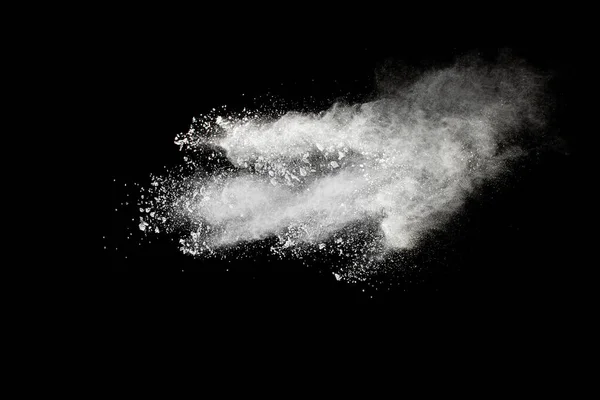 Nube Explosión Polvo Blanco Contra Fondo Negro Salpicaduras Partículas Polvo — Foto de Stock