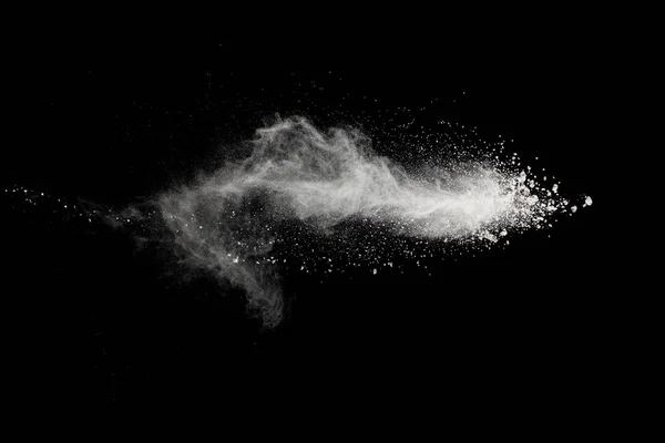 Beyaz Toz Patlaması Siyah Zeminde Izole Edildi Beyaz Toz Parçacıkları — Stok fotoğraf