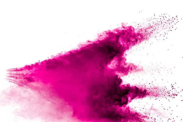 Esplosione Astratta Polvere Rosa Sfondo Bianco Movimento Congelamento Spruzzi Polvere — Foto Stock