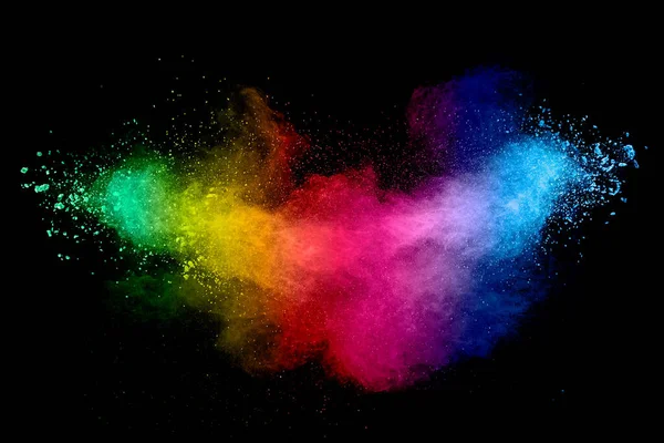 Bunte Hintergrund Von Pastellpuder Explosion Rainbow Farbe Staubspritzer Auf Schwarzem — Stockfoto