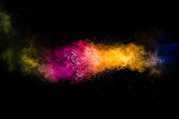 彩色粉末在黑色背景上的爆炸 彩色粉末爆炸 — 图库照片