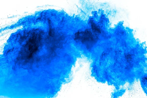 Formes Bizarres Nuage Explosion Poudre Bleue Sur Fond Blanc Lancement — Photo