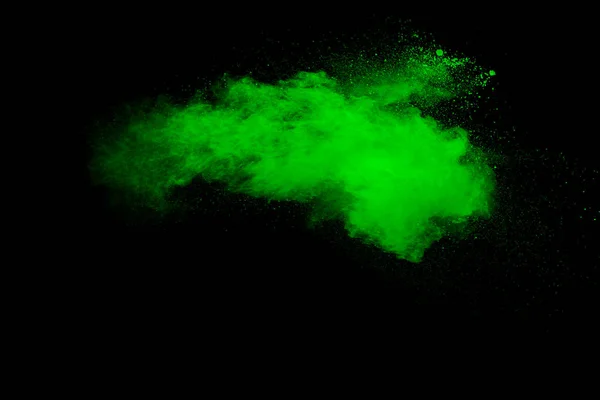 Esplosione Polvere Verde Sfondo Nero — Foto Stock