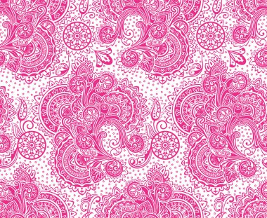 Kusursuz desenli desen. Beyaz arka planda zarif, ince pembe elementler. Modaya uygun etnik kalıplar. Vektör grafikleri.