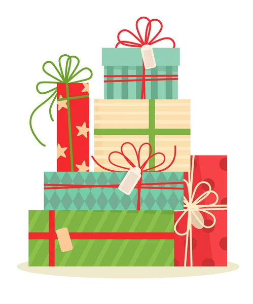 Χριστουγεννιάτικα Δώρα Κουτιά Δώρου Κορδέλες Και Σχέδια Εικονογράφηση Διάνυσμα Επίπεδο — Διανυσματικό Αρχείο