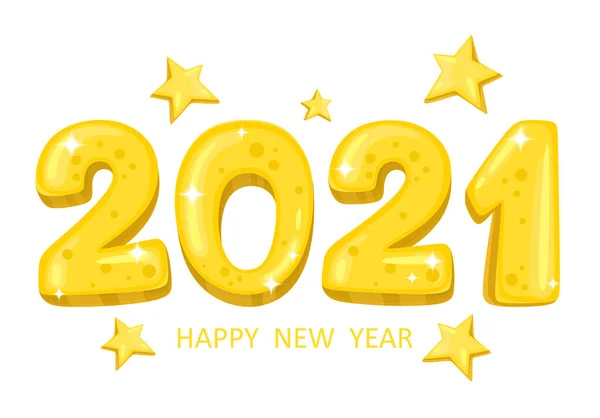Feliz Año Nuevo Números Brillantes Voluminosos Con Brillo Estrellas Números — Vector de stock