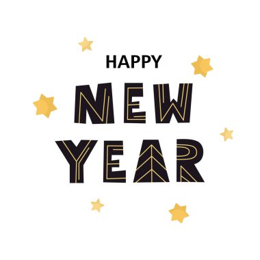 Yeni yılın kutlu olsun. Vektör çizimi. Geometrik metin