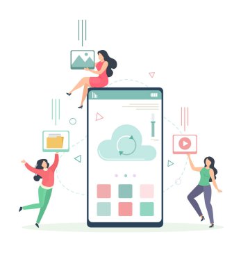 Bulut veri depolama kavramı. Düz bir şekilde vektör illüstrasyonu. Yedekleme