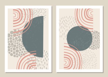 Soyut geometrik şekillerden oluşan modaya uygun bir set, duvarlar, kartlar, broşürler, ambalajlar, kapaklar için harika bir dekorasyon. Vektör illüstrasyonu.