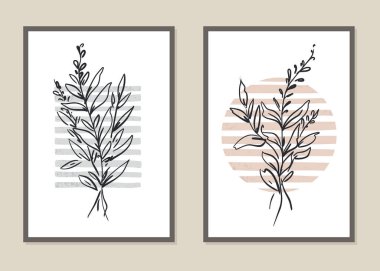 Botanik duvar sanat vektörü ayarlandı. Çiçeklerin ve dalların soyut deseni.