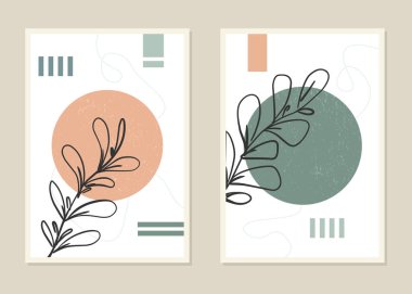 Botanik duvar sanat vektörü ayarlandı. Çiçeklerin ve dalların soyut deseni. Vektör illüstrasyonu.