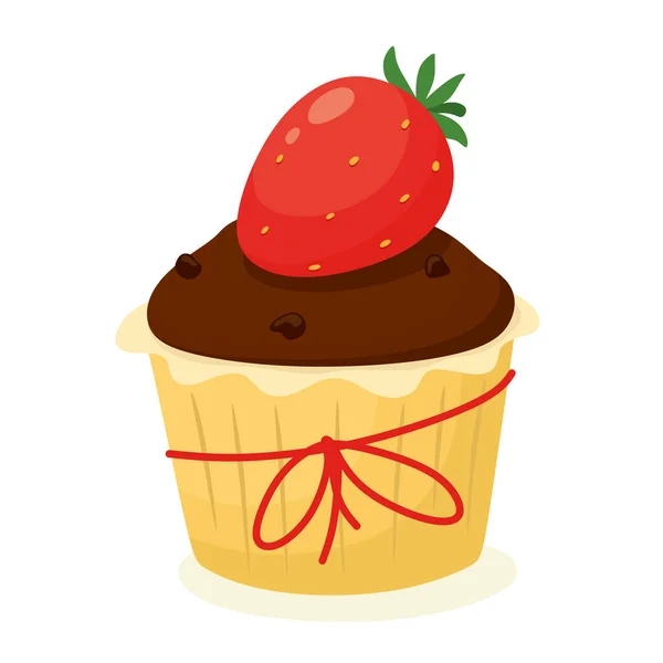 Chocolate Cupcake Strawberries Vector Illustration — Stock Vector