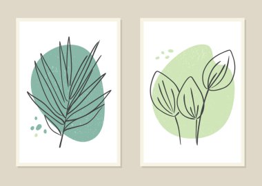 Botanik duvar sanat vektörü ayarlandı. Çiçeklerin ve dalların soyut deseni. Vektör illüstrasyonu.