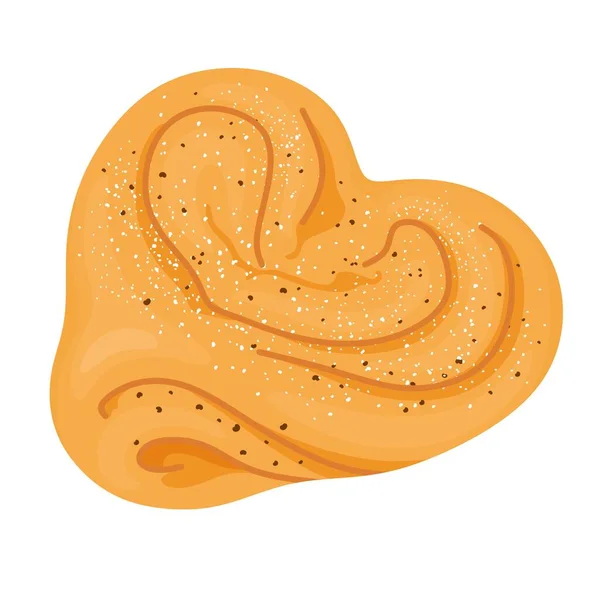 Cœur Pain Beurre Sucré Avec Graines Pavot Sucre Glace Illustration — Image vectorielle