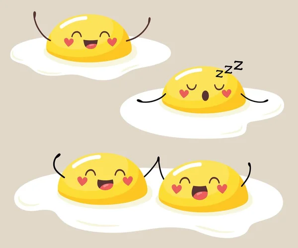 黄色的蛋黄 可爱的Yolks字符与脸和情感 卵黄病媒集 — 图库矢量图片