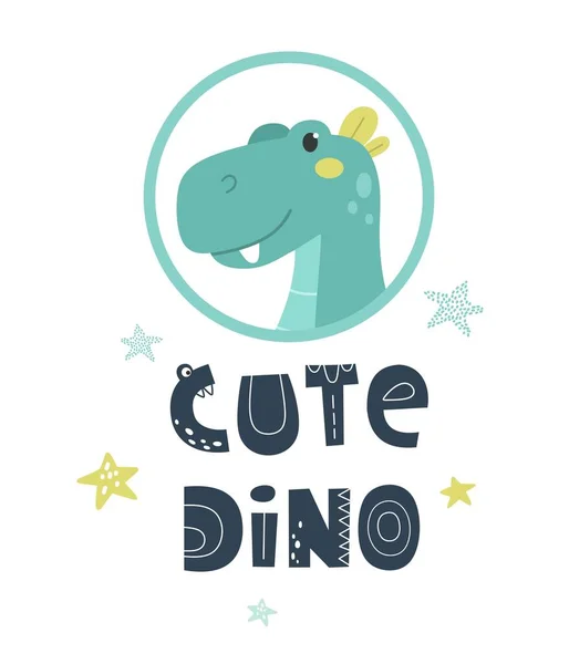 Cute Dino 글자달린 귀여운 손으로 포스터 — 스톡 벡터