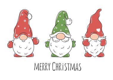 Noel İskandinav cüceleri ve MAPPY HRISTMAS. Vektör karakteri.
