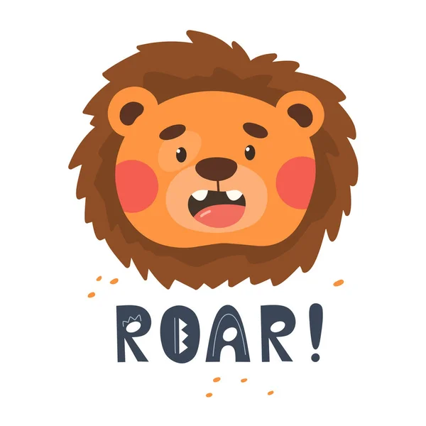 Carte Bébé Affiche Avec Ourson Lion Mignon Slogan Roar Illustration — Image vectorielle