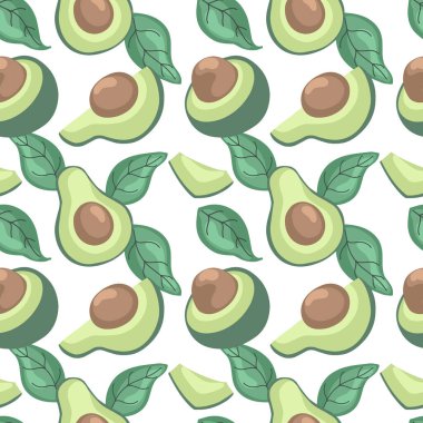 Avokado ile elle çizilmiş pürüzsüz desen. Vektör illüstrasyonu.