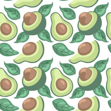 Avokado ile elle çizilmiş pürüzsüz desen. Vektör illüstrasyonu.