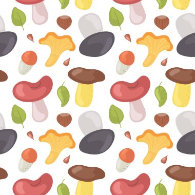 Mantarlı kusursuz desen. Çizgi film tarzında vektör illüstrasyonu.