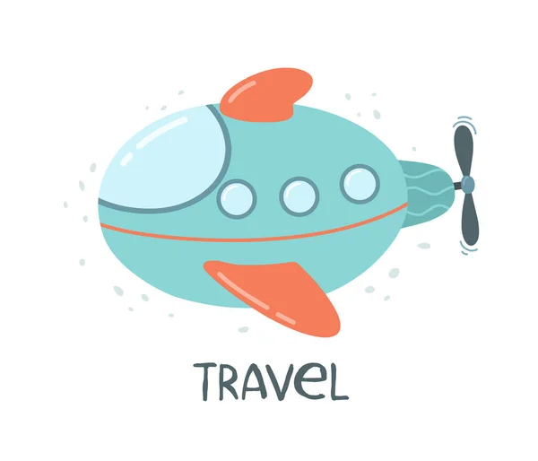 Bright Submarine Cartoon Style Word Travel Children Illustration Print Clothes — Stock Vector
