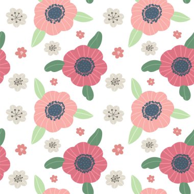 Kusursuz desenli, soyut çiçekli, boho tarzı, İskandinav tarzı. Vektör illüstrasyonu.