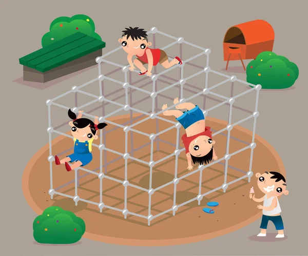Hong Kong Kinderen Spelen Ouderwets Klimmen Frame Speeltuin — Stockvector