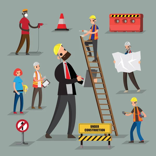 Ensemble Personnes Graphiques Des Travailleurs Construction — Image vectorielle