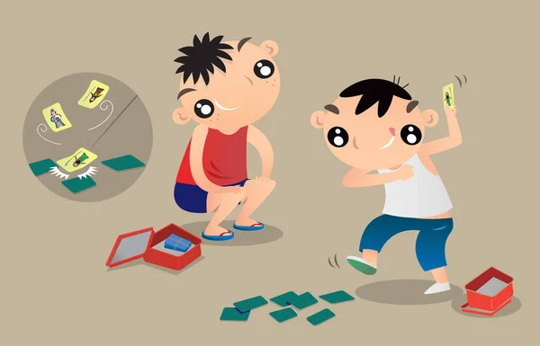 Les Enfants Hong Kong Jouent Jeu Cartes Populaire Bon Vieux — Image vectorielle