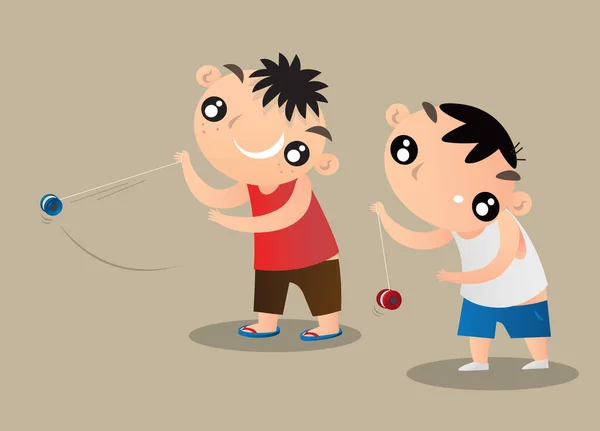 Illustrazione Del Cartone Animato Due Bambini Hong Kong Che Giocano — Vettoriale Stock