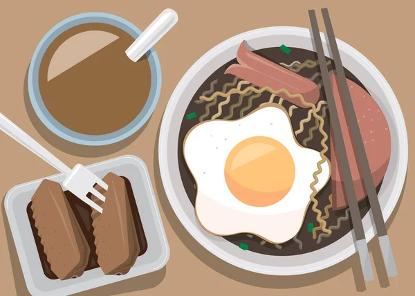 Ilustração Gráfica Conjunto Típico Hong Kong Estilo Café Manhã Macarrão — Vetor de Stock