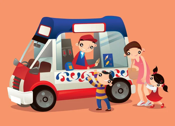 Dibujos Animados Ilustración Vendedor Camiones Helados Hong Kong — Vector de stock