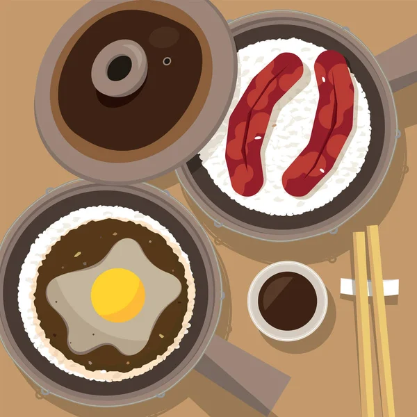 Εικονογράφηση Διάνυσμα Ενός Γεύματος Από Πηλό Στυλ Χονγκ Κονγκ Ρύζι — Διανυσματικό Αρχείο