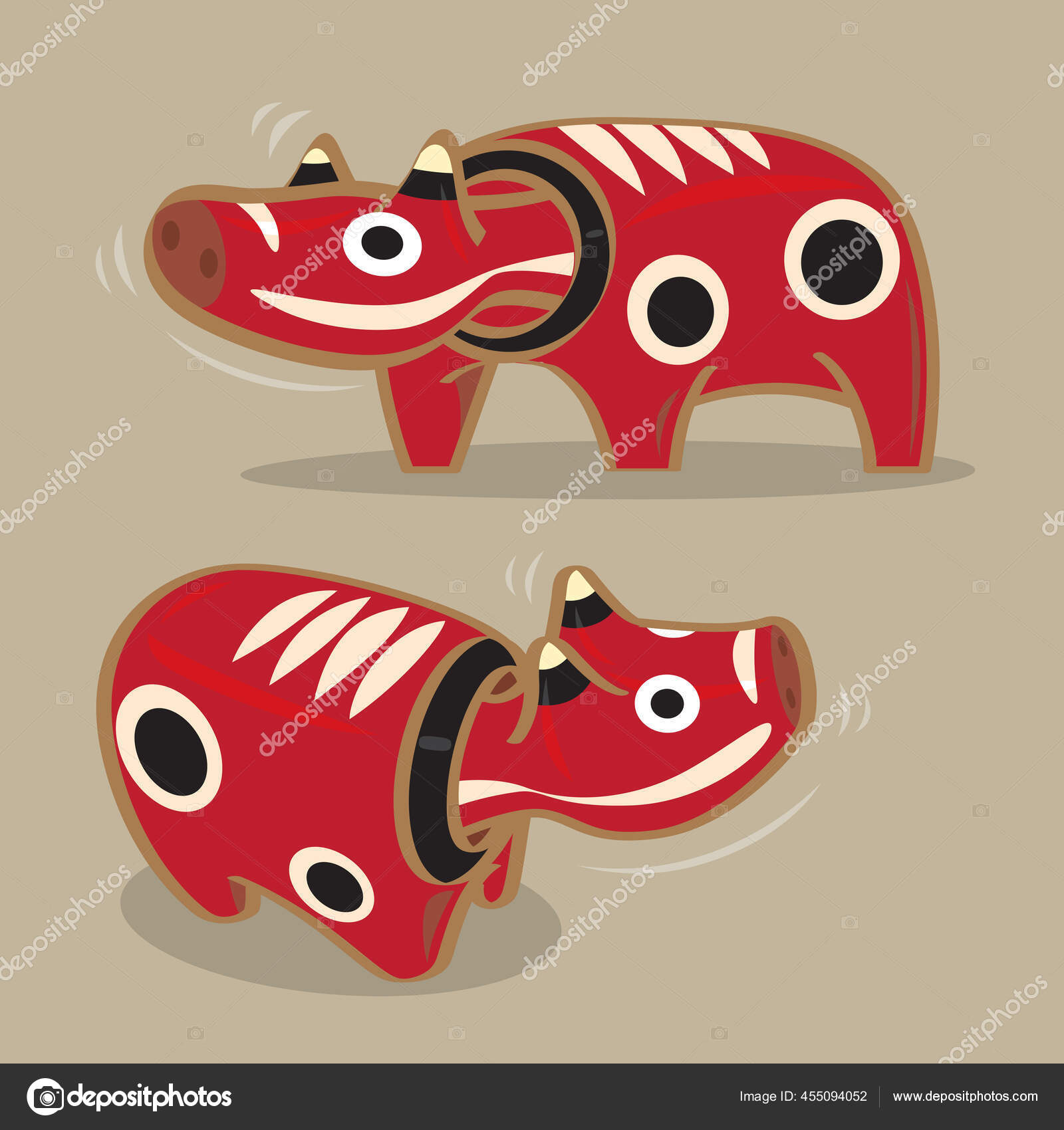 Vector Illustration Japanese Folk Toy Head Wiggling Red Cow Akabeko