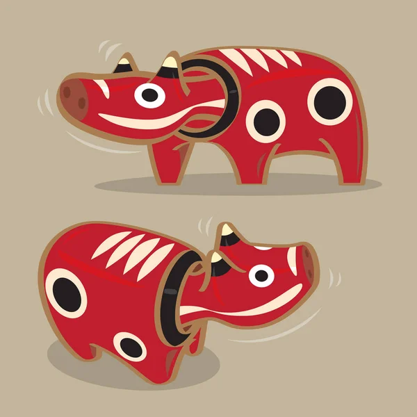 Vektor Illustration Japanska Folk Leksak Head Vickande Röd Akabeko Folk — Stock vektor