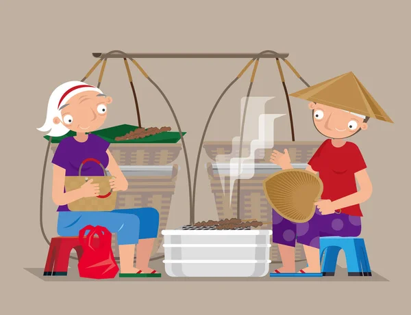 Vector Illustratie Van Een Langs Weg Rondreizende Food Hawker Vietnam — Stockvector