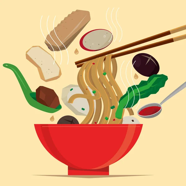 Ilustración Gráfica Una Comida Fideos Estilo Hong Kong — Vector de stock