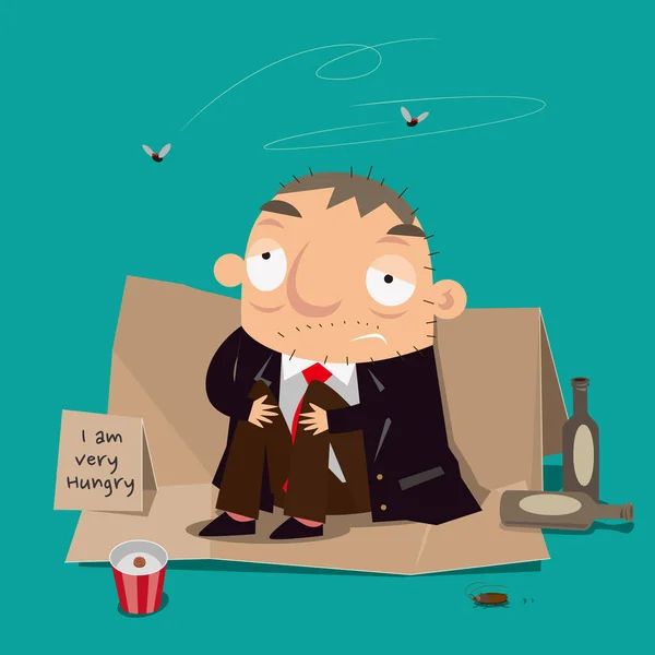 Tecknad Illustration Fattig Man Sitter Vägkanten För Att Tigga Pengar — Stock vektor