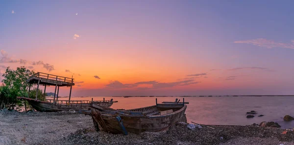 Épave Détruite Par Mer Chon Buri Thaïlande Atmosphère Mer Coucher — Photo