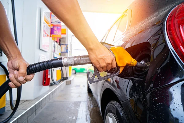 Refuel Cars Fuel Pump Driver Hands Refuel Pump Car Gasoline — Foto Stock