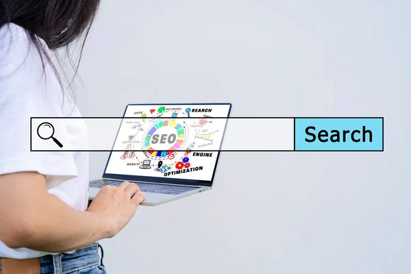 Hledání Nástroje Optimalizace Seo Hledat Seo Line Prohlížení Webu Koncept — Stock fotografie