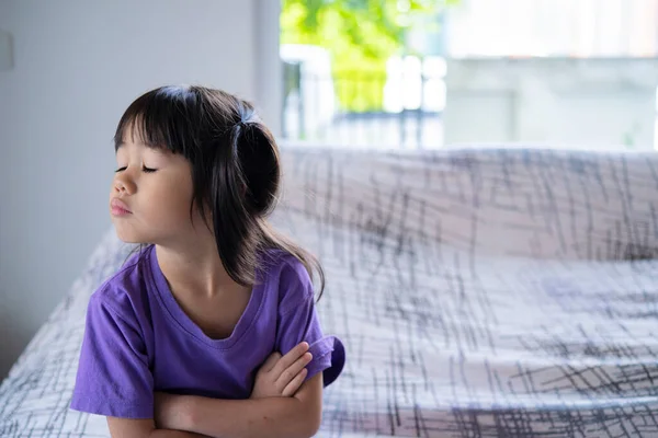 Serious Pensive Clever Cute Kid Girl Looking Away Lost Thoughts — Stock Photo, Image